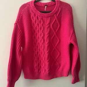Free People Pink Crew Neck Cable Knit Sweater